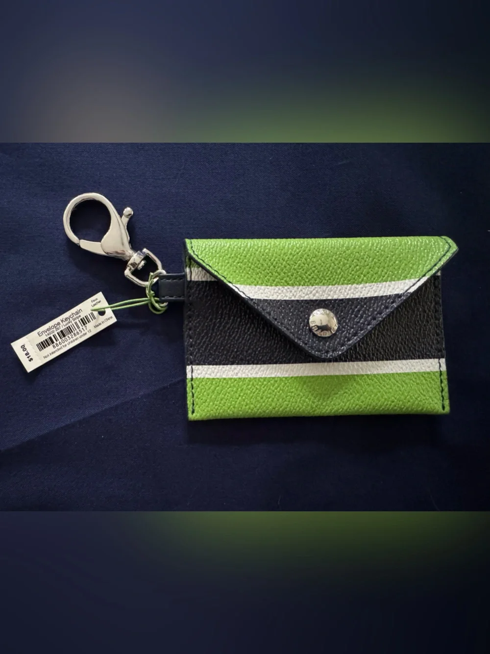 Vera Bradley Green Blue & White Striped Key Clip Card Wallet